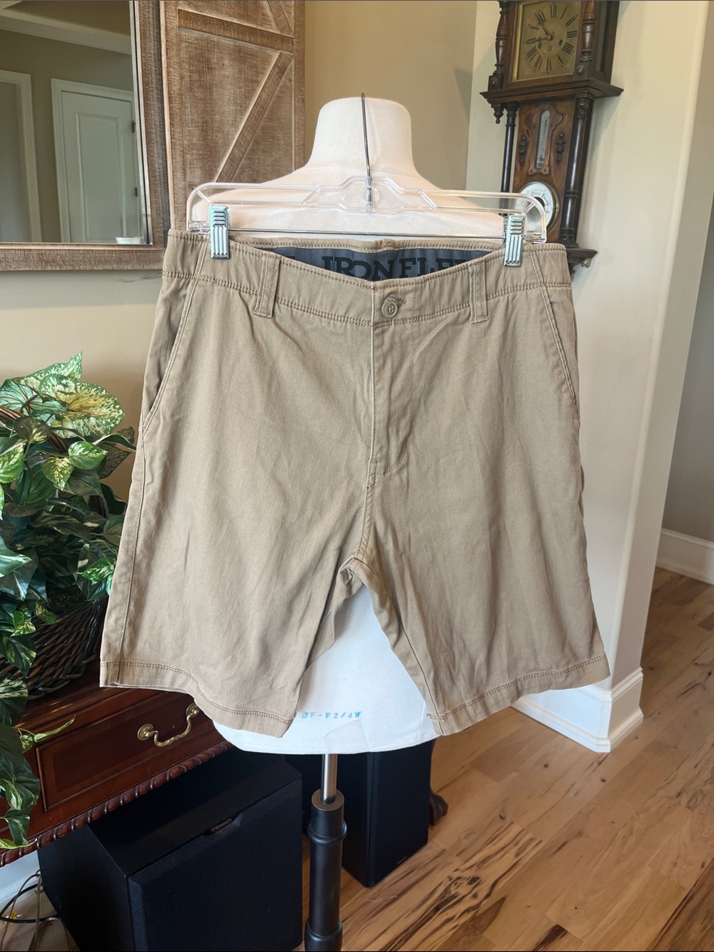 Comfy Stretchy Iron Flex Men's Tan Flat Front Cotton-Blend Shorts